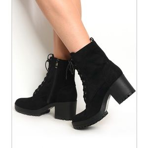 Black Lace Up Heeled Booties/Ankle Boots